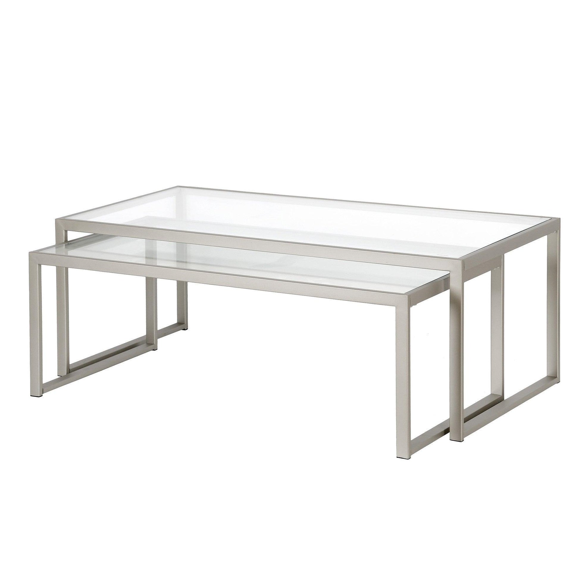 Set of Two 46" Silver Glass And Steel Nested Coffee Tables - FurniFindUSA
