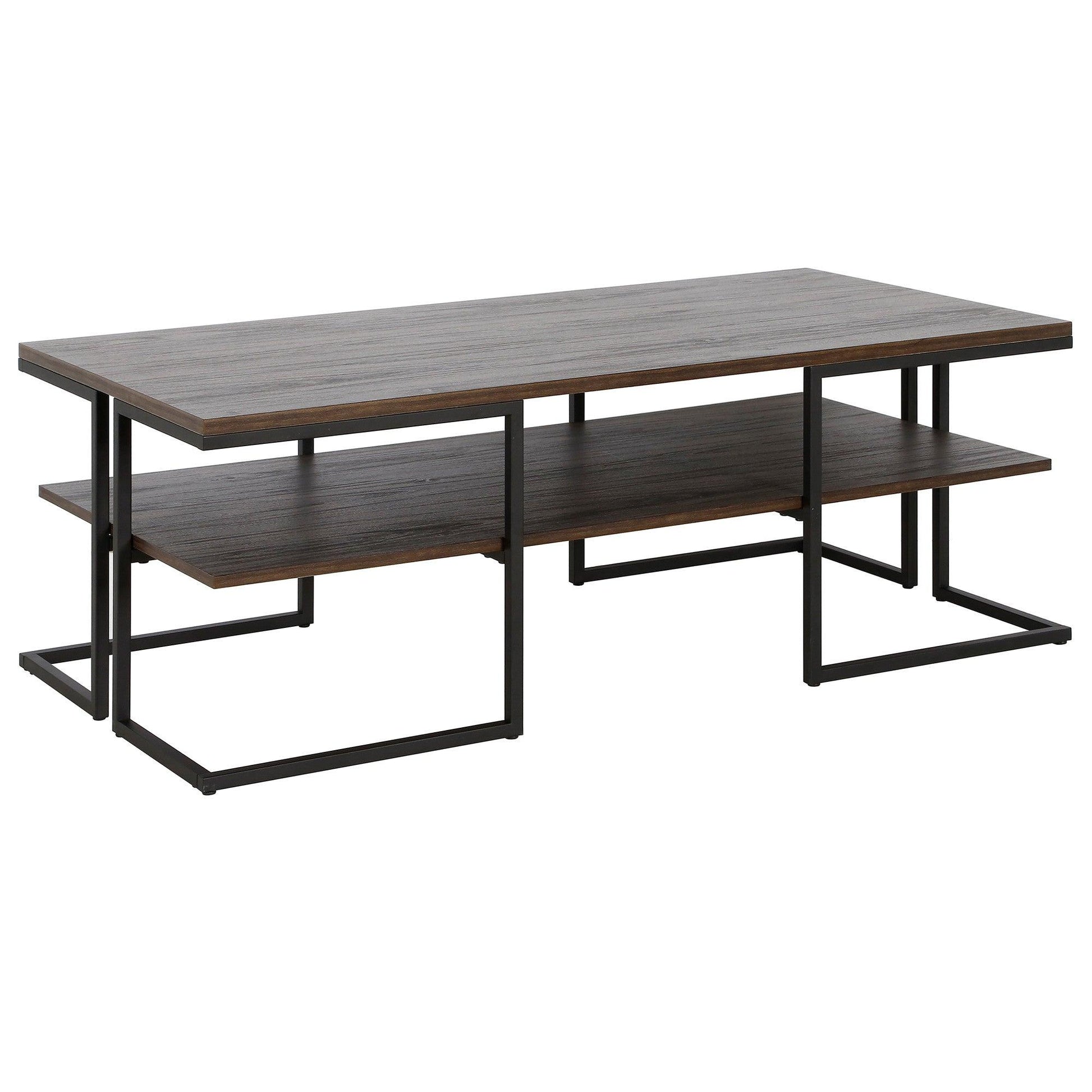 45" Black Steel Coffee Table With Shelf - FurniFindUSA