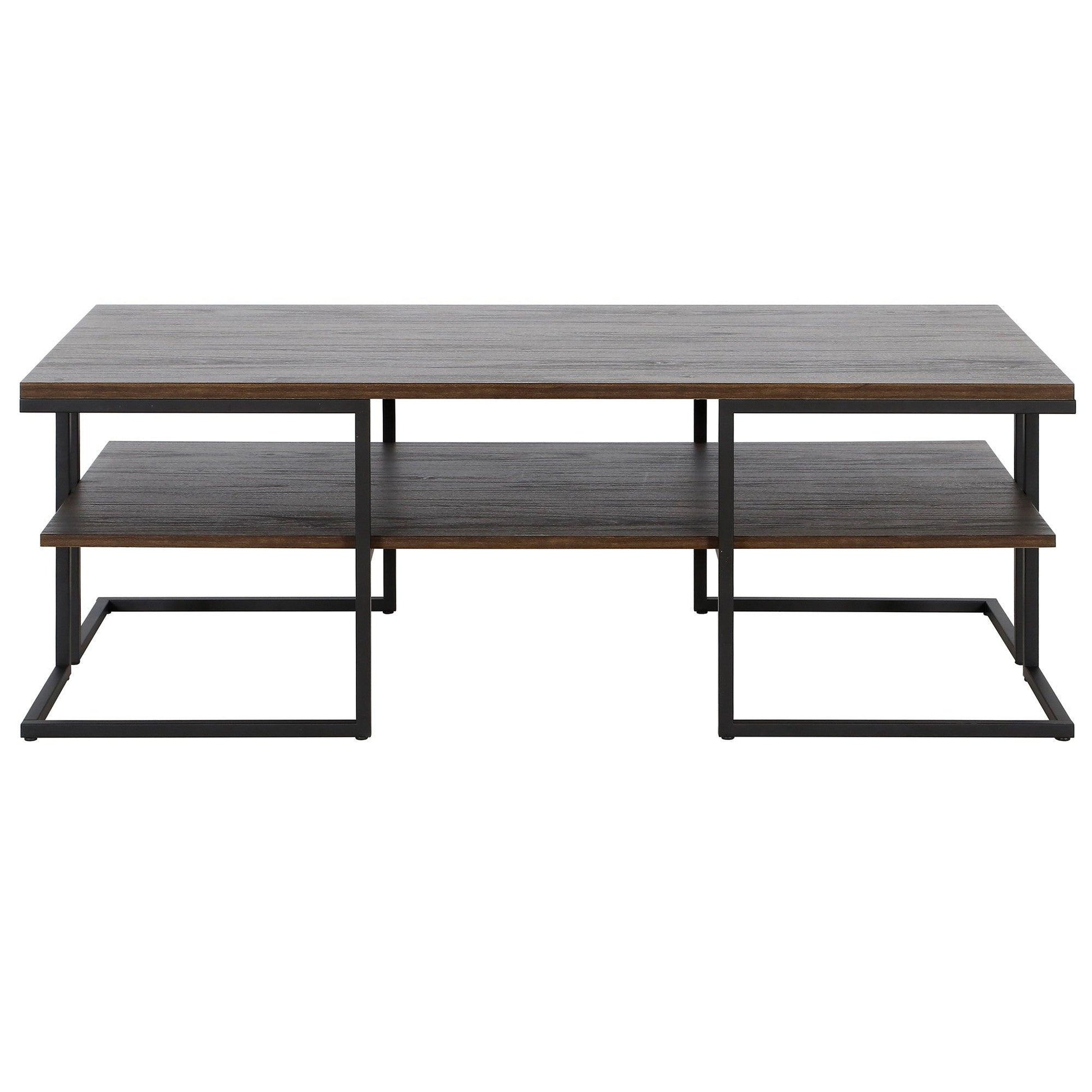 45" Black Steel Coffee Table With Shelf - FurniFindUSA
