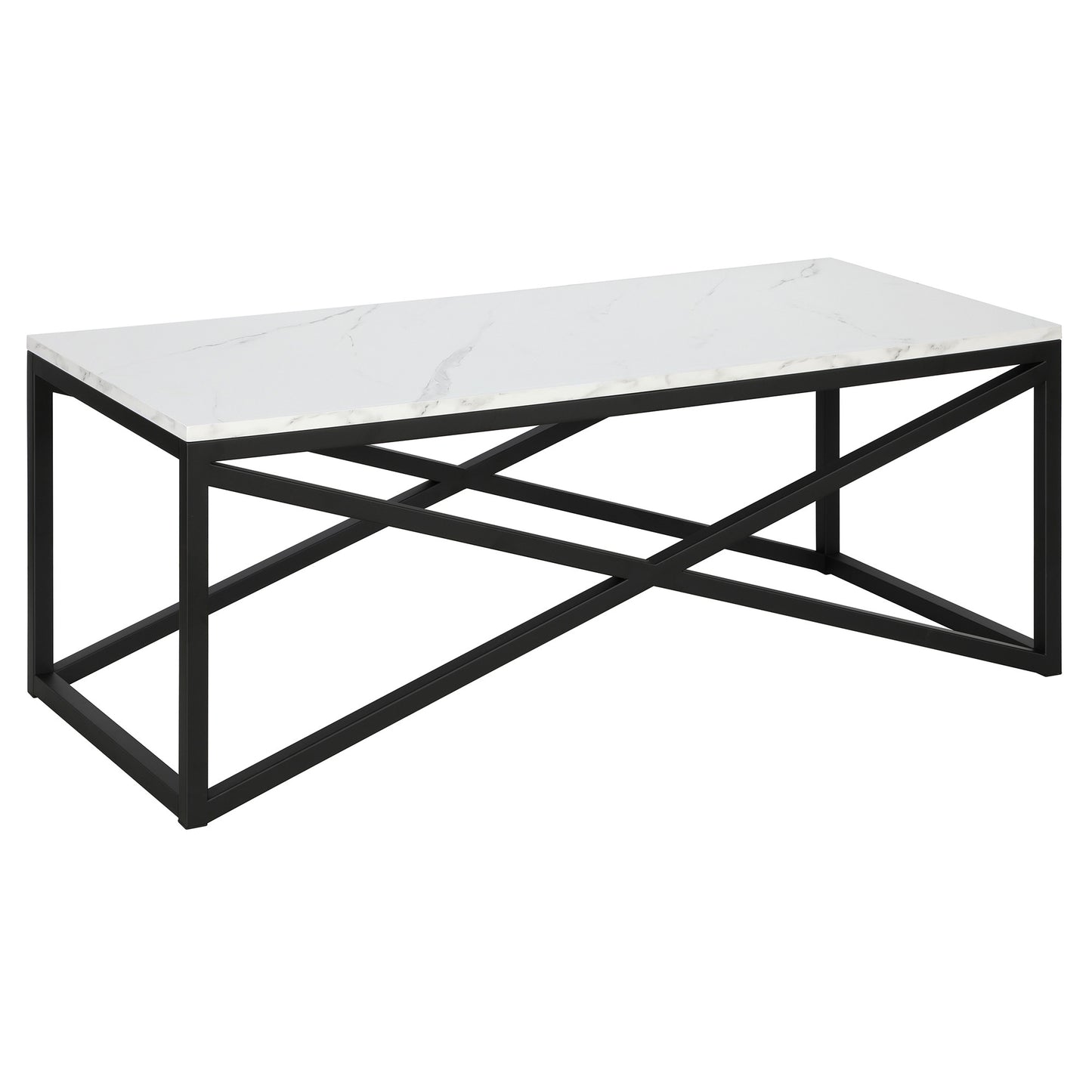 46" Black Faux Marble And Steel Coffee Table