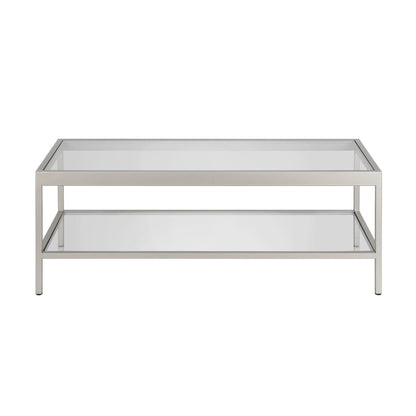 45" Clear Glass And Silver Steel Coffee Table With Shelf - FurniFindUSA