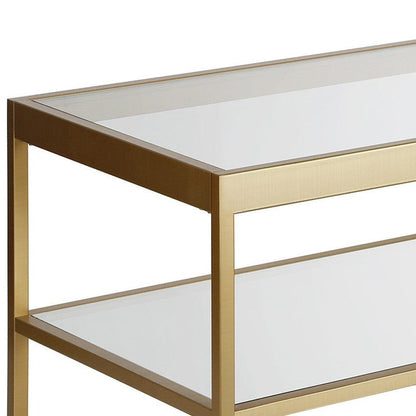 45" Clear Glass And Gold Steel Coffee Table With Shelf - FurniFindUSA