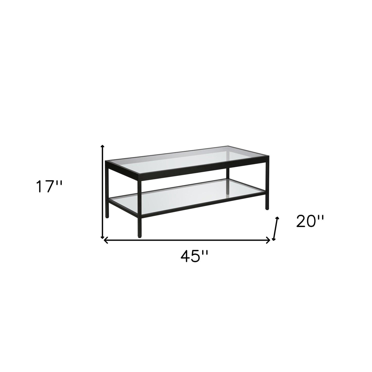 45" Black Glass And Steel Coffee Table With Shelf - FurniFindUSA