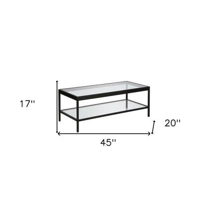 45" Black Glass And Steel Coffee Table With Shelf - FurniFindUSA
