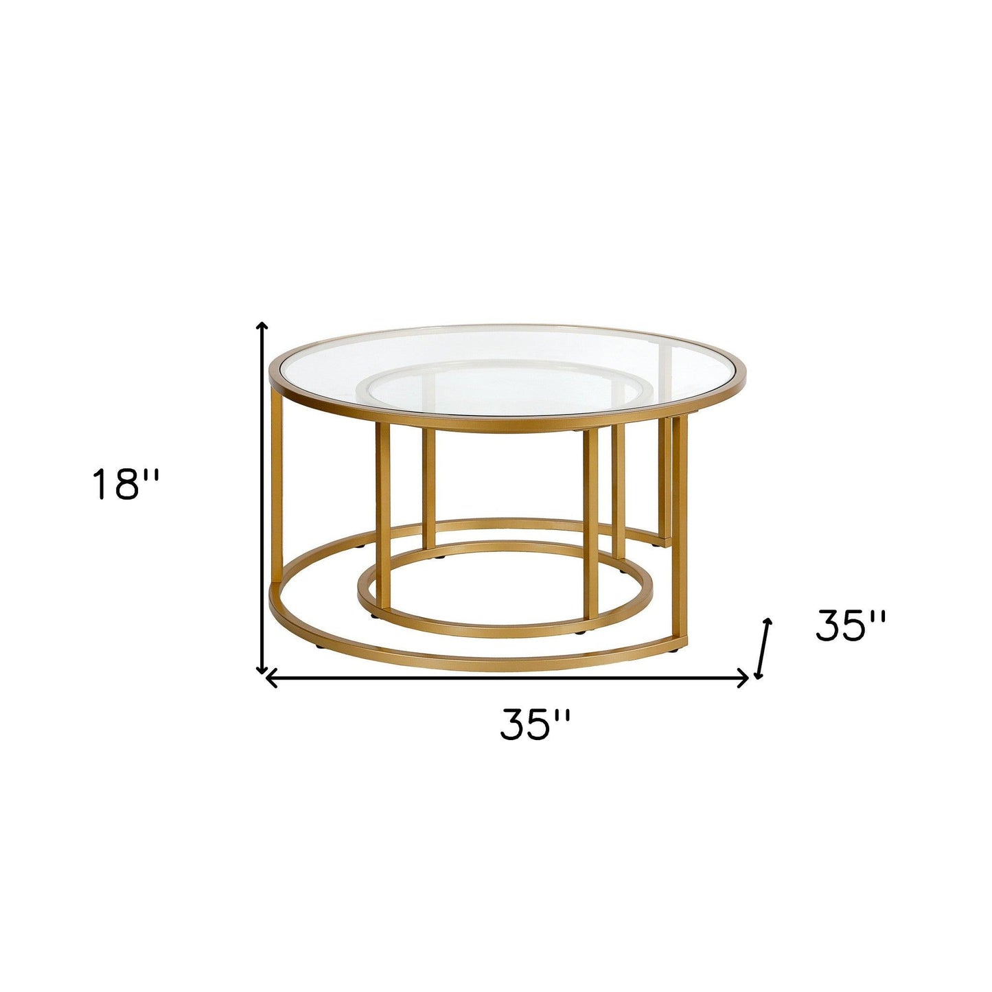 Set of Two 35" Gold Glass And Steel Round Nested Coffee Tables - FurniFindUSA