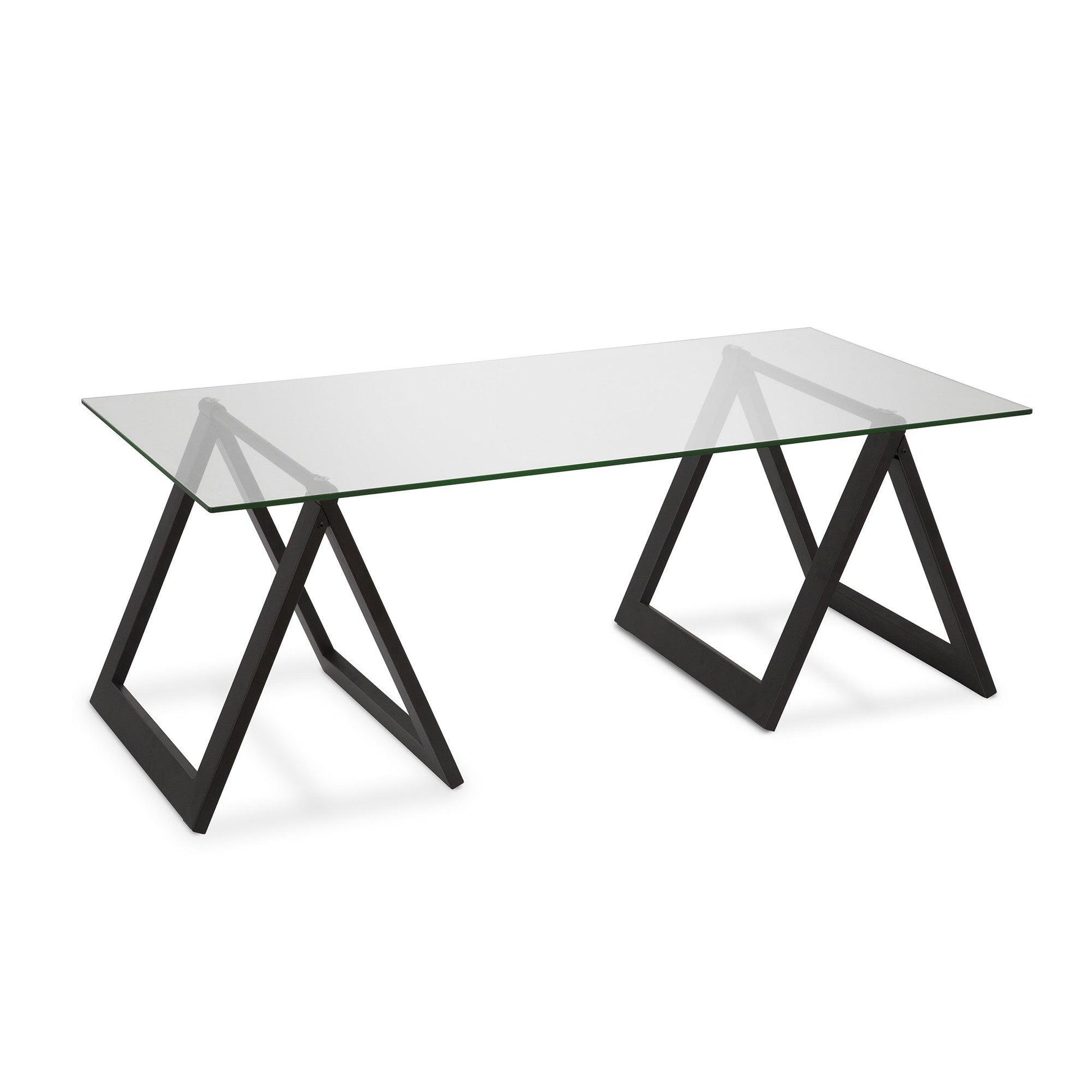 46" Black Glass And Steel Coffee Table - FurniFindUSA