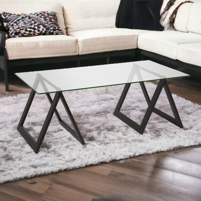 46" Black Glass And Steel Coffee Table - FurniFindUSA