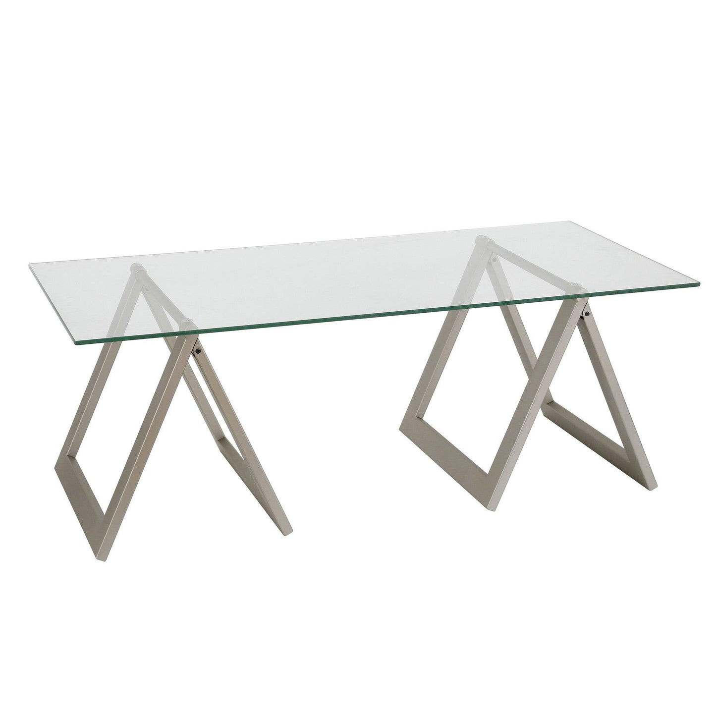 46" Clear Glass And Steel Coffee Table - FurniFindUSA