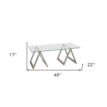 46" Clear Glass And Steel Coffee Table - FurniFindUSA