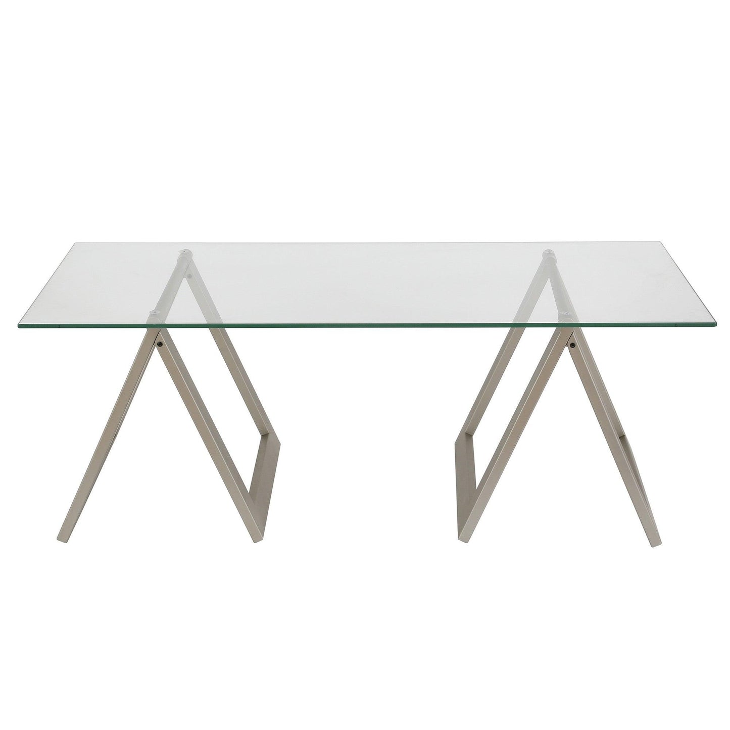 46" Clear Glass And Steel Coffee Table - FurniFindUSA