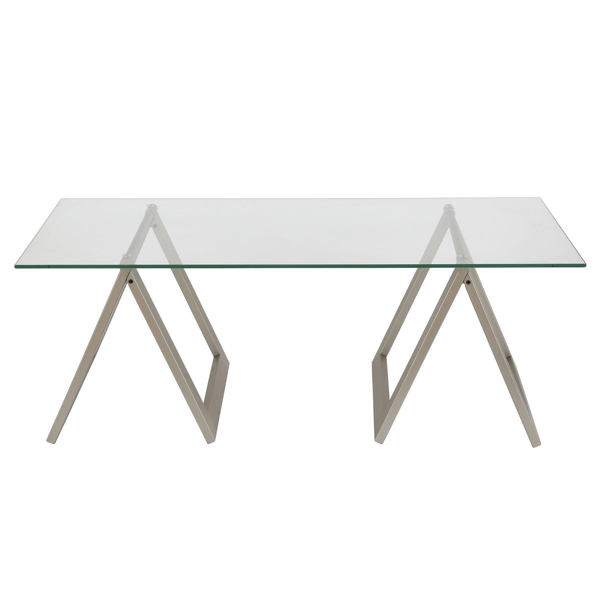 46" Clear Glass And Steel Coffee Table - FurniFindUSA