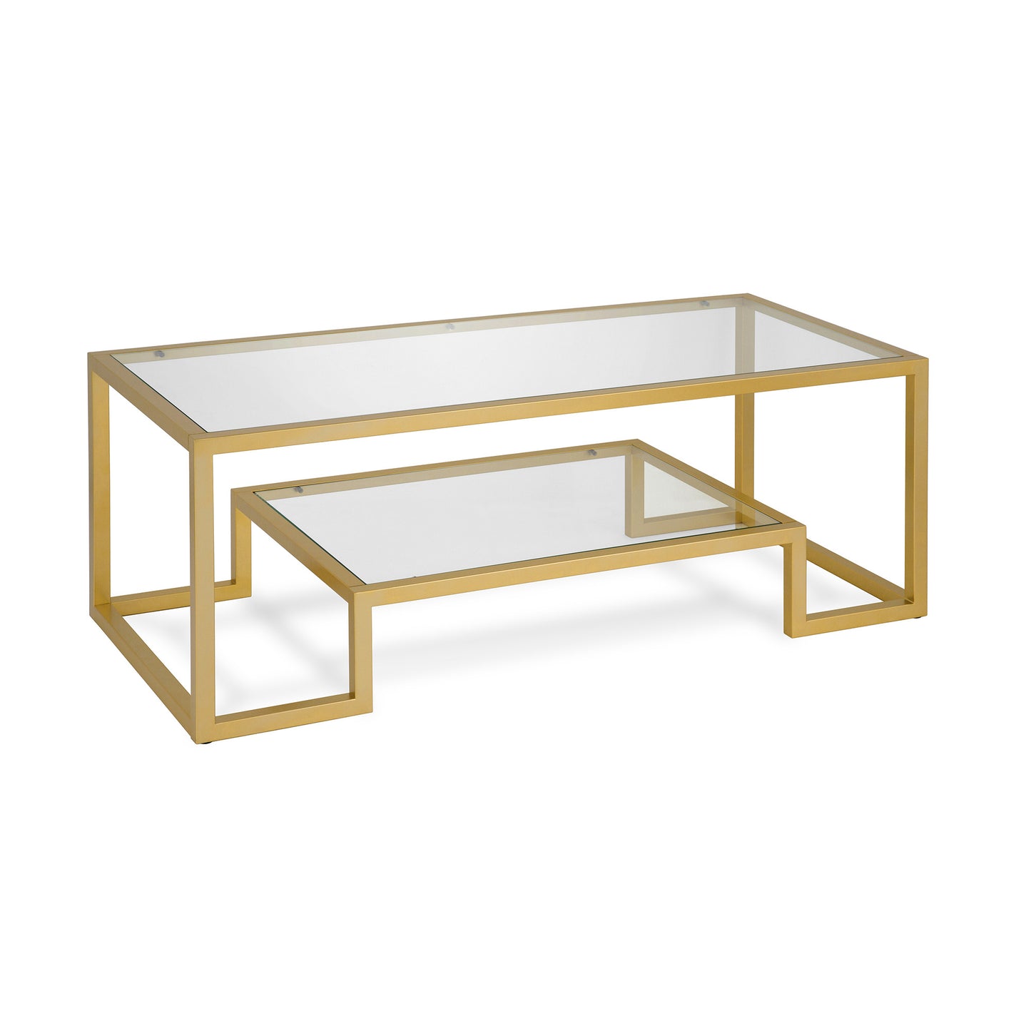 45" Clear And Gold Glass And Steel Coffee Table With Shelf