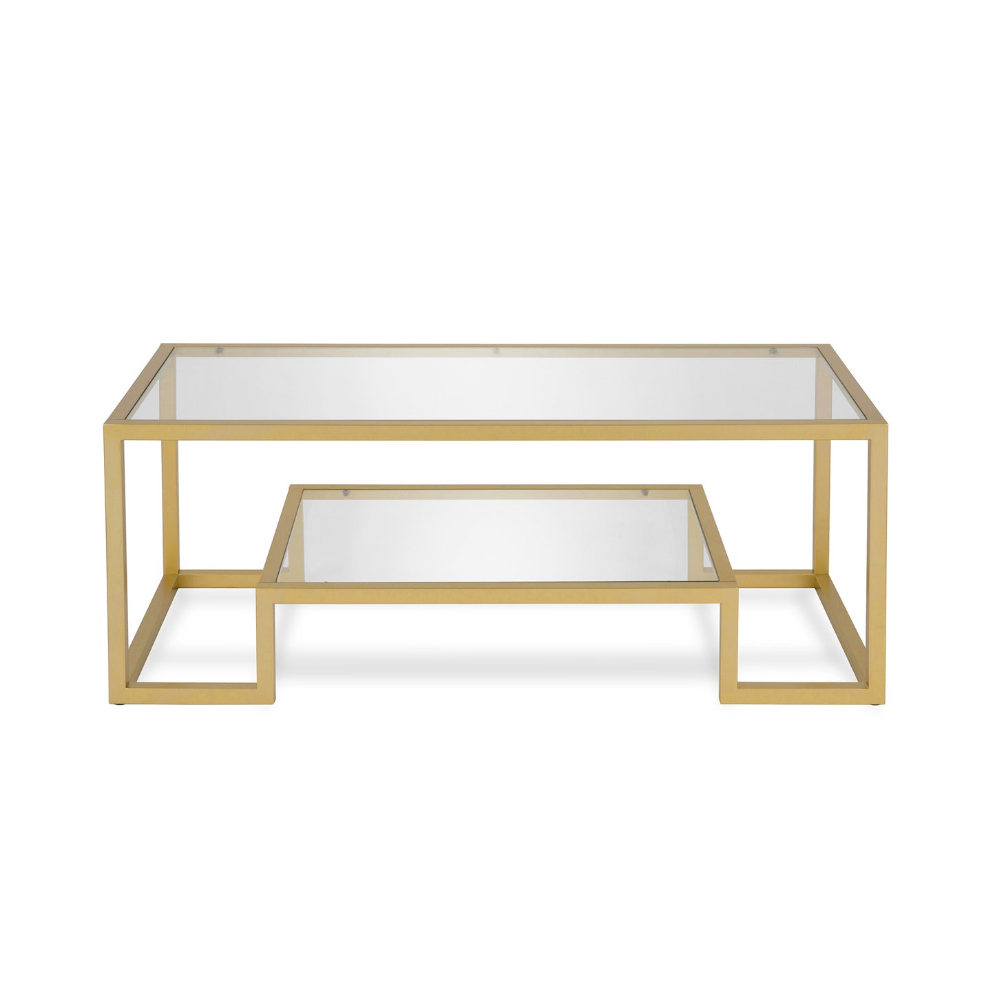 45" Clear And Gold Glass And Steel Coffee Table With Shelf