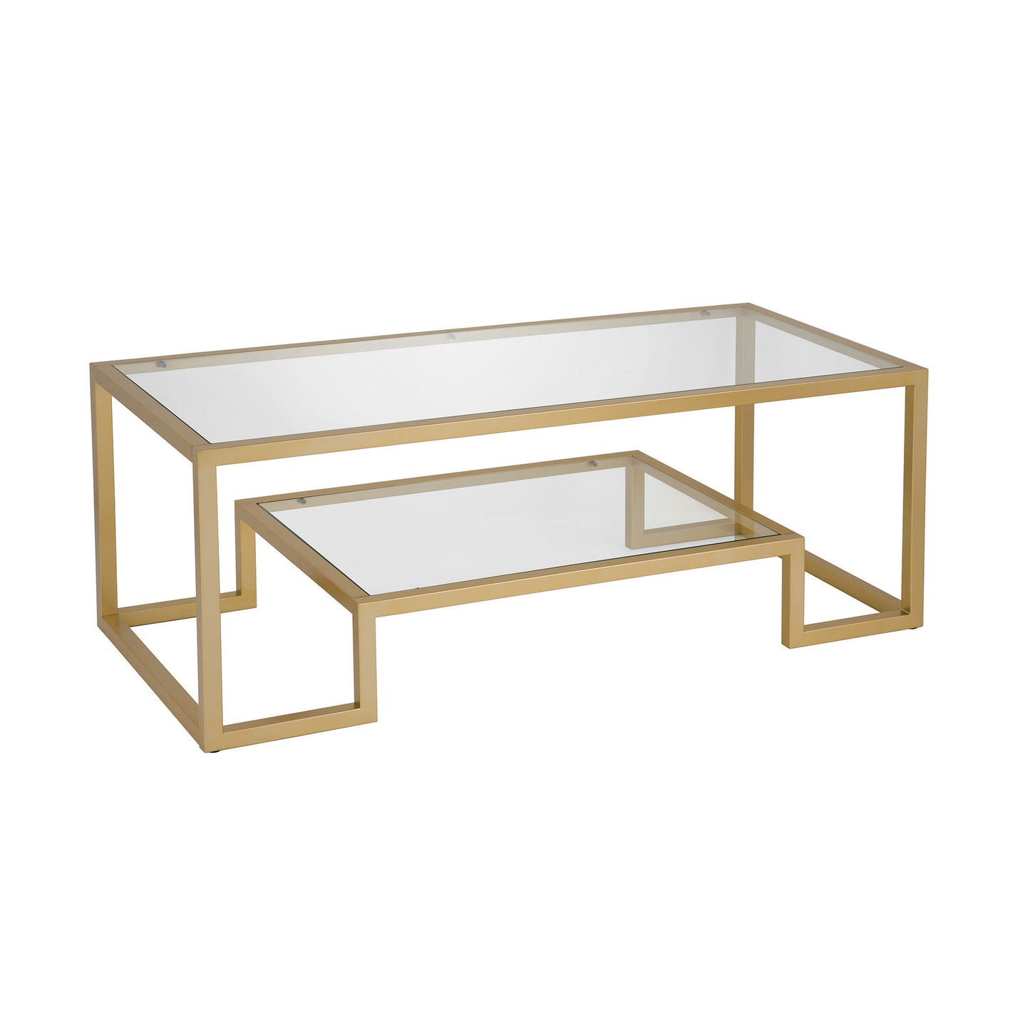 45" Clear And Gold Glass And Steel Coffee Table With Shelf