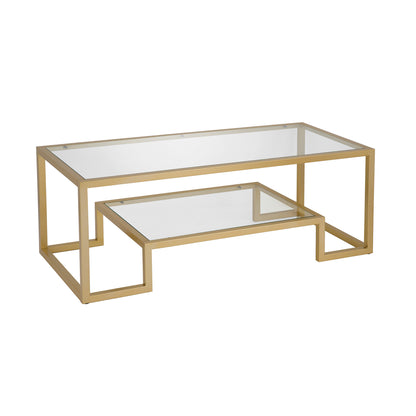 45" Clear And Gold Glass And Steel Coffee Table With Shelf