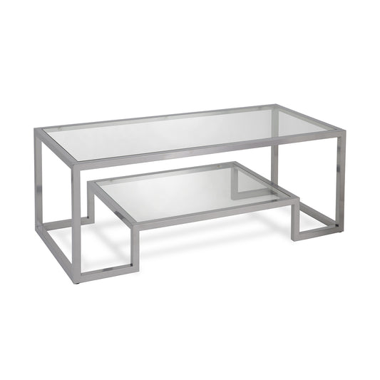 45" Silver Glass And Steel Coffee Table With Shelf