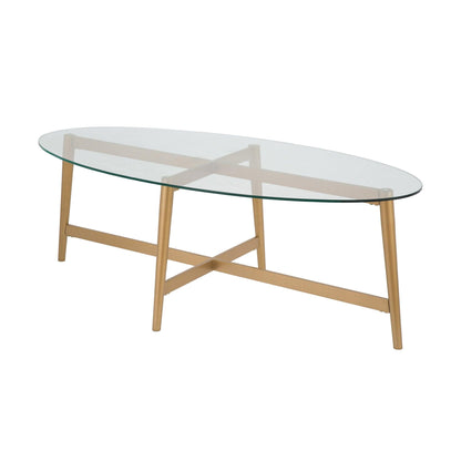 50" Gold Glass And Steel Oval Coffee Table - FurniFindUSA