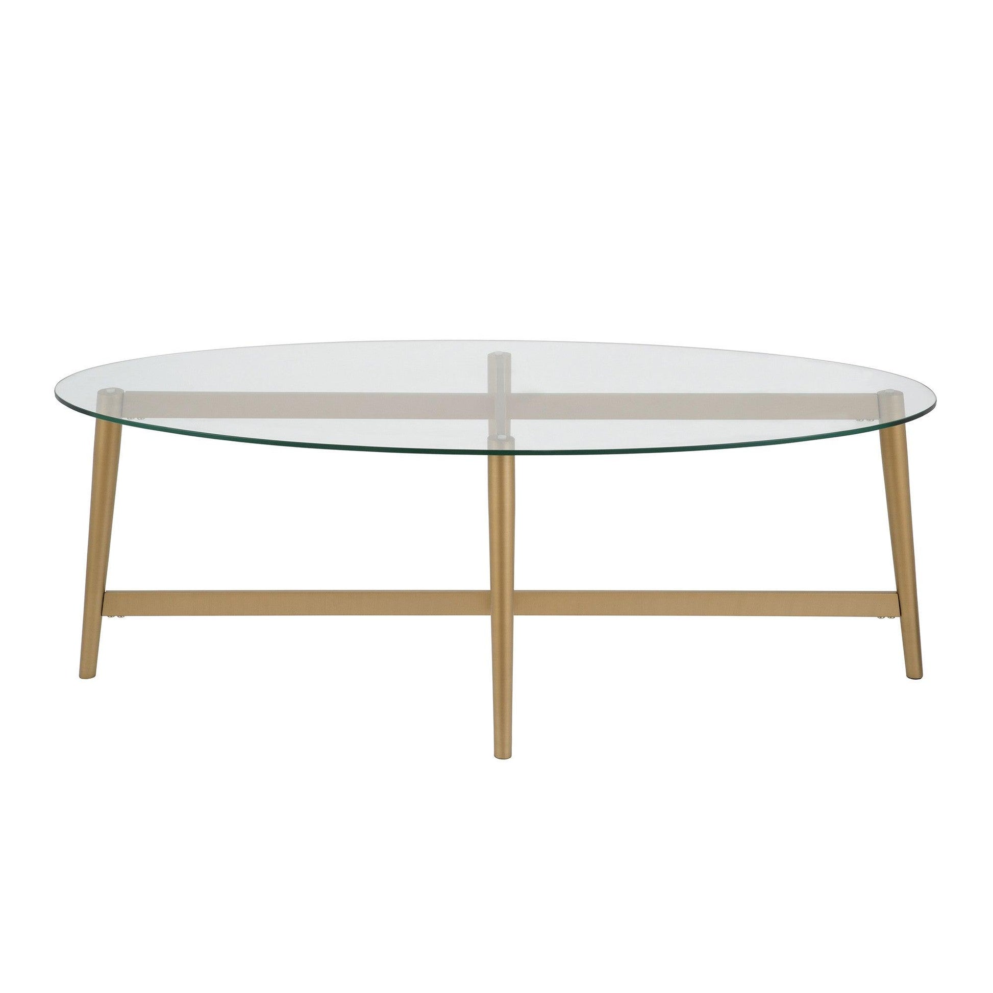 50" Gold Glass And Steel Oval Coffee Table - FurniFindUSA