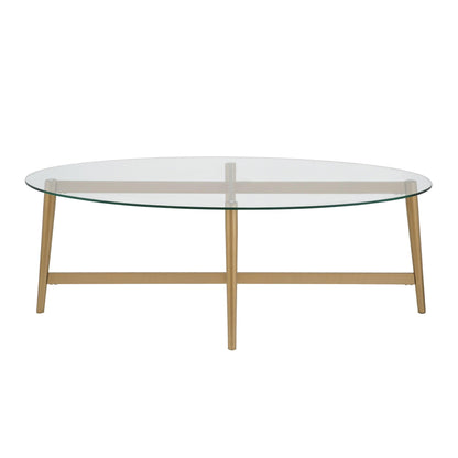 50" Gold Glass And Steel Oval Coffee Table - FurniFindUSA