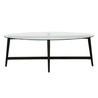 50" Clear And Black Glass And Steel Oval Coffee Table - FurniFindUSA