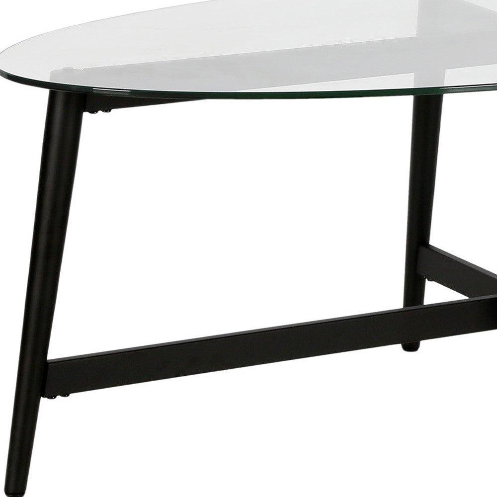 50" Clear And Black Glass And Steel Oval Coffee Table - FurniFindUSA