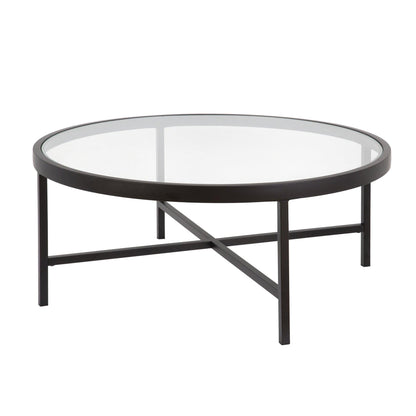 36" Black Glass And Steel Round Coffee Table - FurniFindUSA