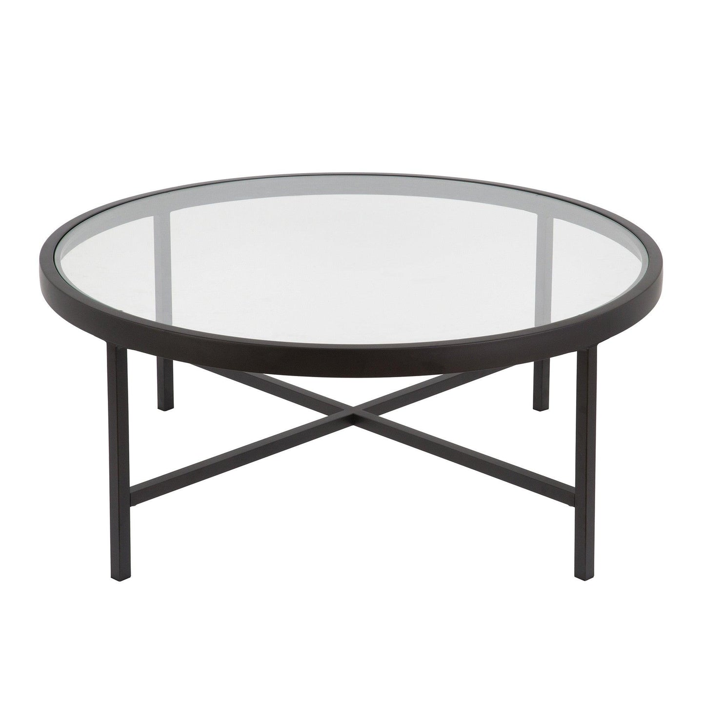 36" Black Glass And Steel Round Coffee Table - FurniFindUSA