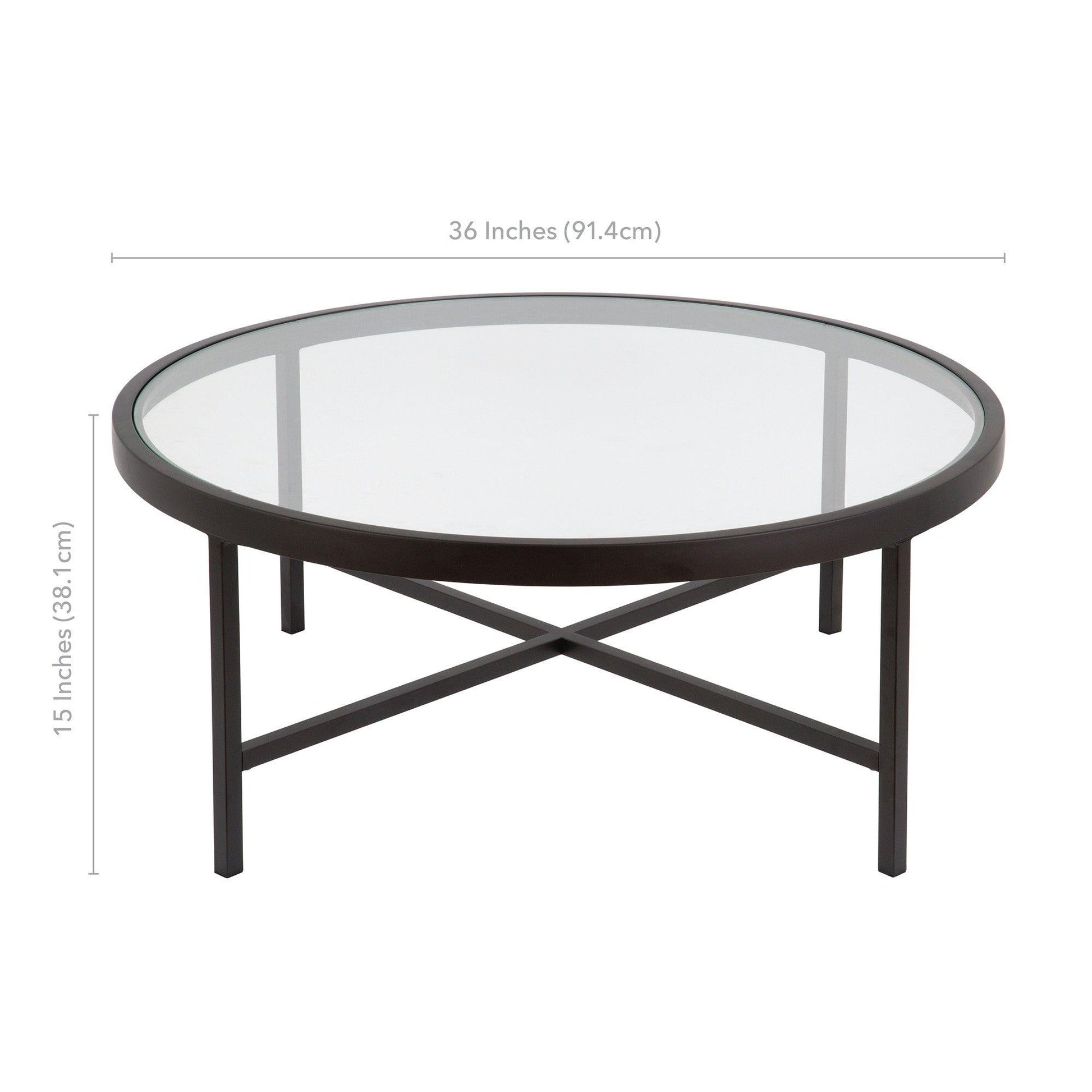 36" Black Glass And Steel Round Coffee Table - FurniFindUSA