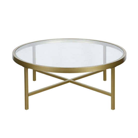 36" Gold Glass And Steel Round Coffee Table - FurniFindUSA