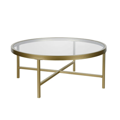 36" Gold Glass And Steel Round Coffee Table - FurniFindUSA