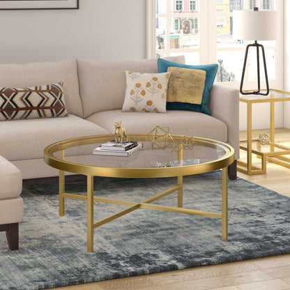 36" Gold Glass And Steel Round Coffee Table - FurniFindUSA