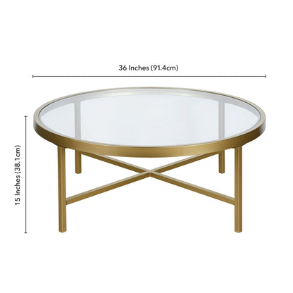 36" Gold Glass And Steel Round Coffee Table - FurniFindUSA