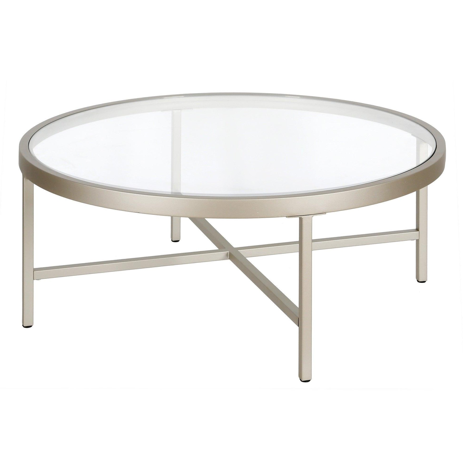 36" Silver Glass And Steel Round Coffee Table - FurniFindUSA