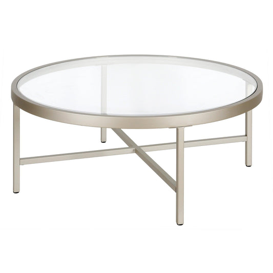 36" Silver Glass And Steel Round Coffee Table - FurniFindUSA