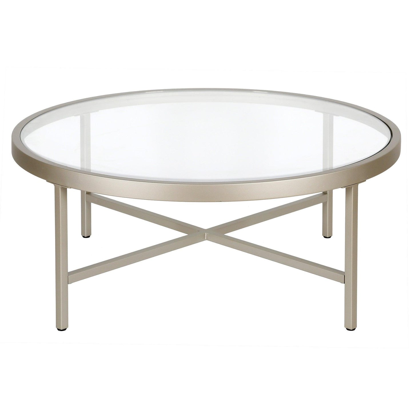 36" Silver Glass And Steel Round Coffee Table - FurniFindUSA