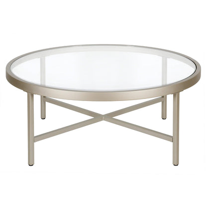 36" Silver Glass And Steel Round Coffee Table - FurniFindUSA