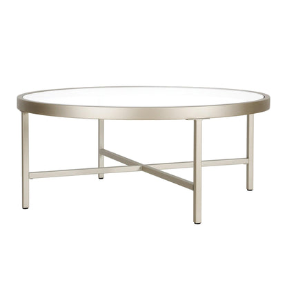 36" Silver Glass And Steel Round Coffee Table - FurniFindUSA