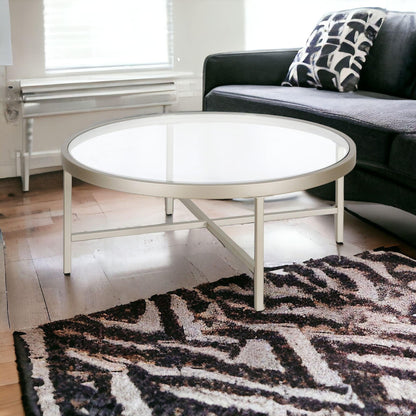 36" Silver Glass And Steel Round Coffee Table - FurniFindUSA