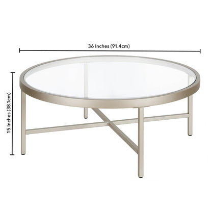 36" Silver Glass And Steel Round Coffee Table - FurniFindUSA