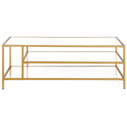 46" Gold Glass And Steel Coffee Table With Two Shelves - FurniFindUSA