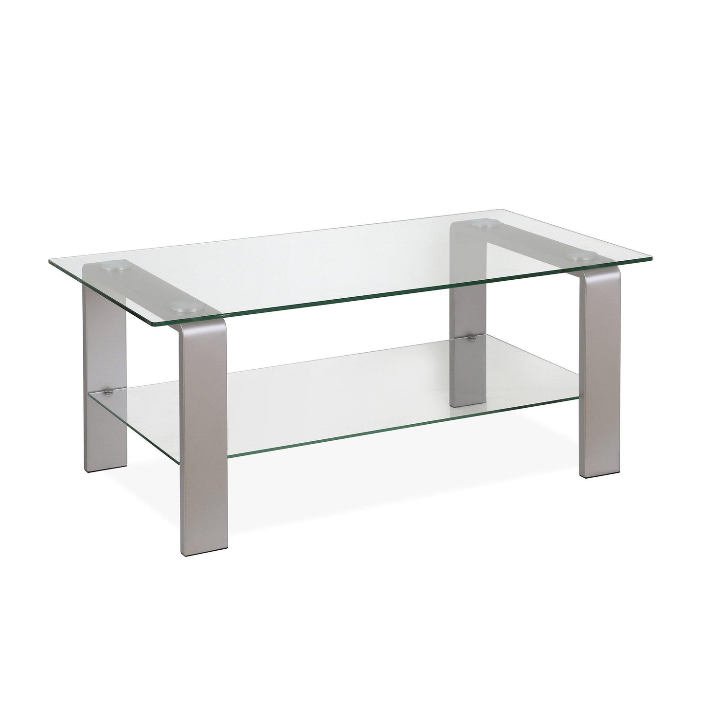 40" Silver Glass And Steel Coffee Table With Shelf - FurniFindUSA