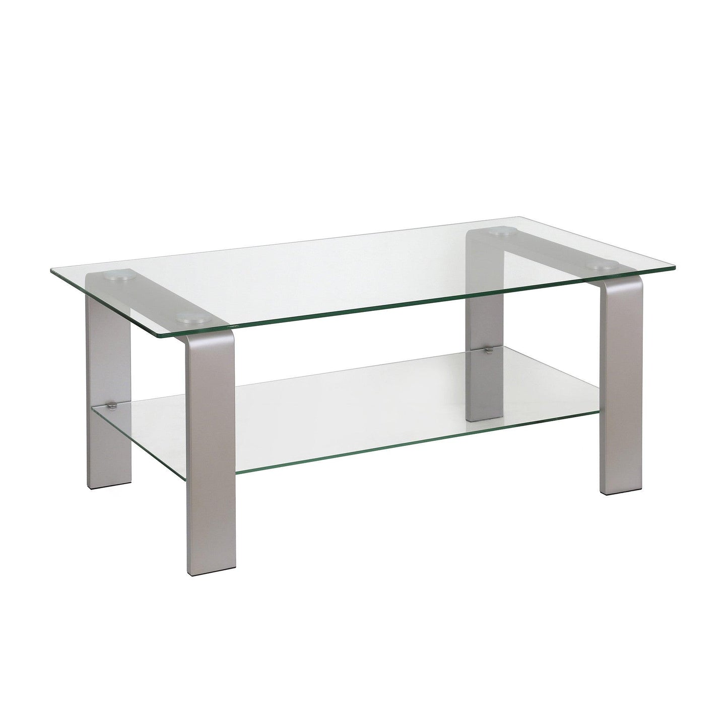 40" Silver Glass And Steel Coffee Table With Shelf - FurniFindUSA