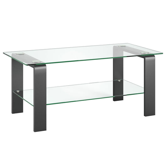 40" Gray Glass And Steel Coffee Table With Shelf - FurniFindUSA