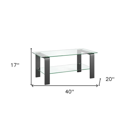 40" Gray Glass And Steel Coffee Table With Shelf - FurniFindUSA