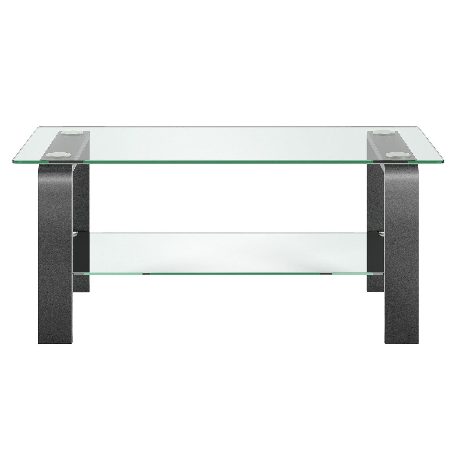 40" Gray Glass And Steel Coffee Table With Shelf - FurniFindUSA