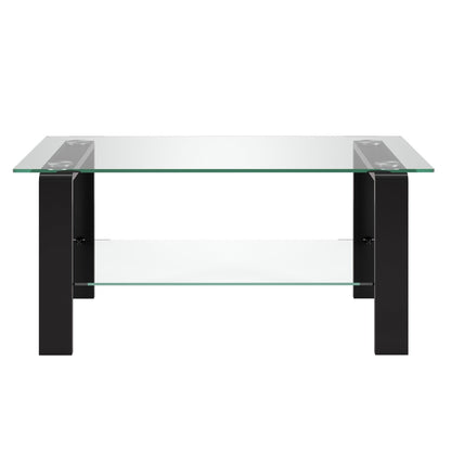 40" Black Glass And Steel Coffee Table With Shelf - FurniFindUSA