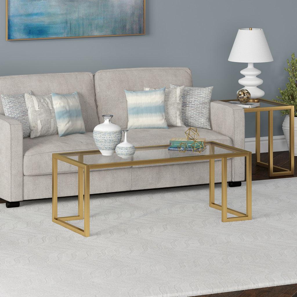 45" Gold Glass And Steel Coffee Table - FurniFindUSA