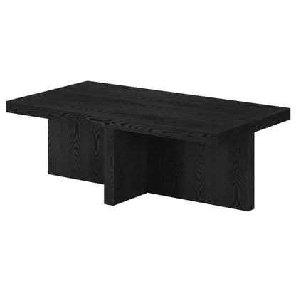 44" Black Faux Wood Grain Wide Coffee Table