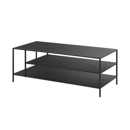46" Black Steel Coffee Table With Two Shelves - FurniFindUSA