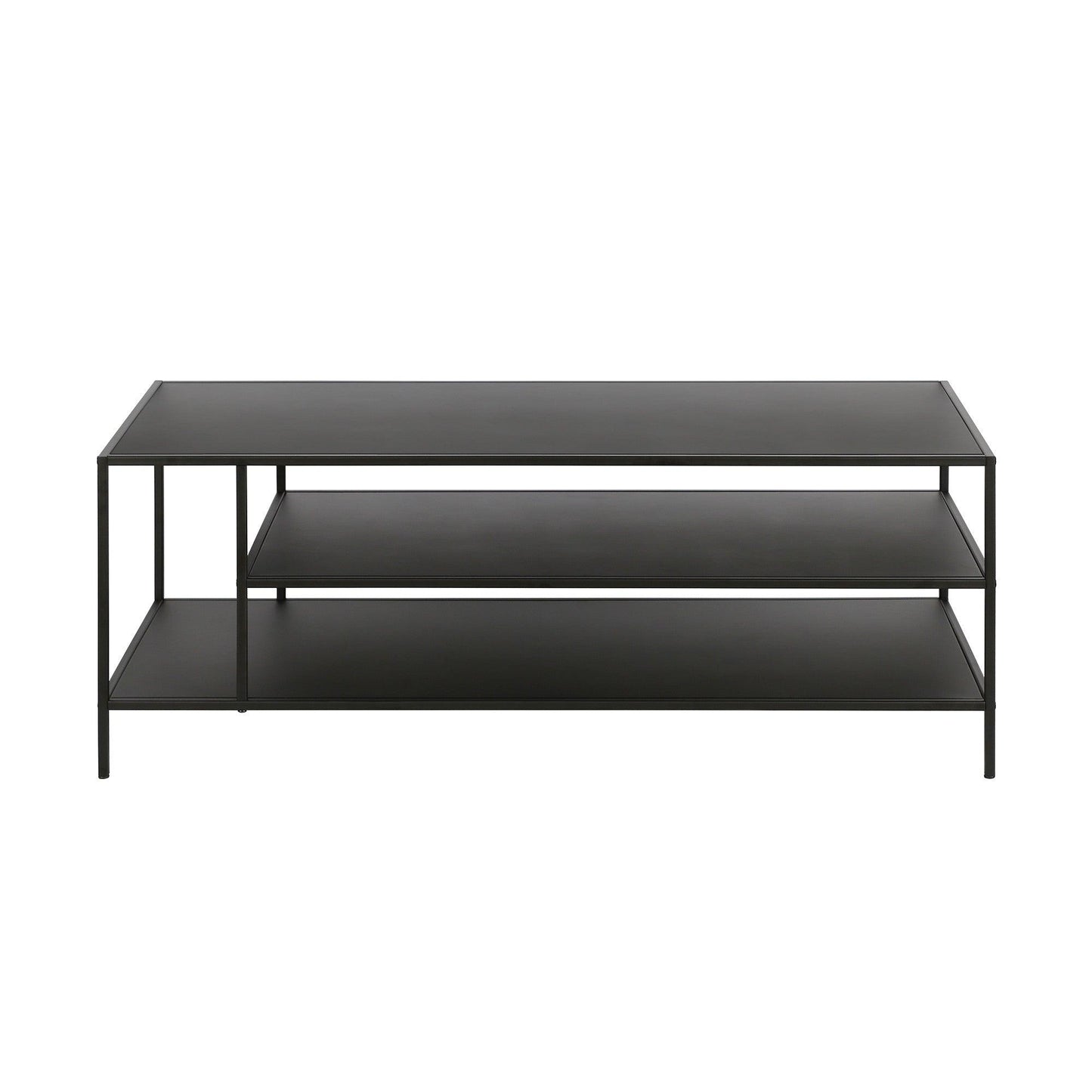 46" Black Steel Coffee Table With Two Shelves - FurniFindUSA